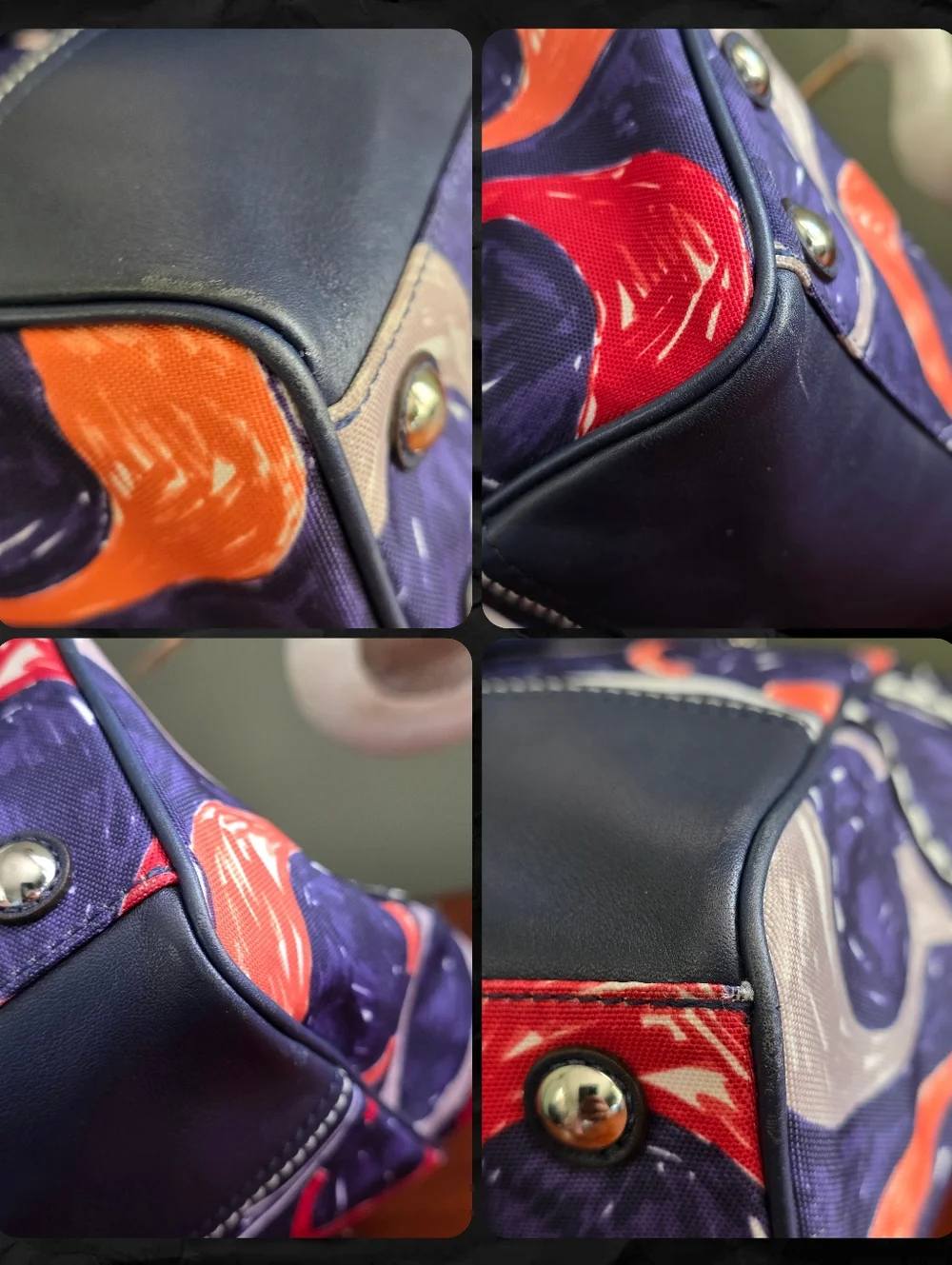 Coach Candace 19951 Legacy Navy Multicolor Leather Carryall Satchel Bag